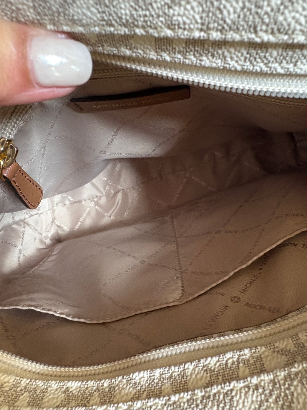 Michael Kors Cream Logo Crossbody with Brown Leather Strap - Picture 6 of 11